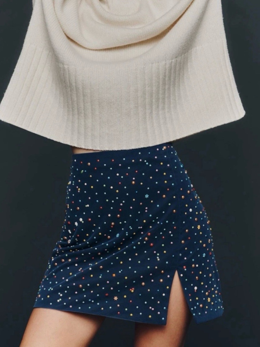 Anthropologie Maeve Women's Candy Embellished Side-Slit Mini Skirt Size XXS NWT